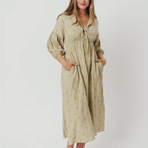 Worth Collective Hunter Dress 100% cotton gauze Thyme/sage foliage size small